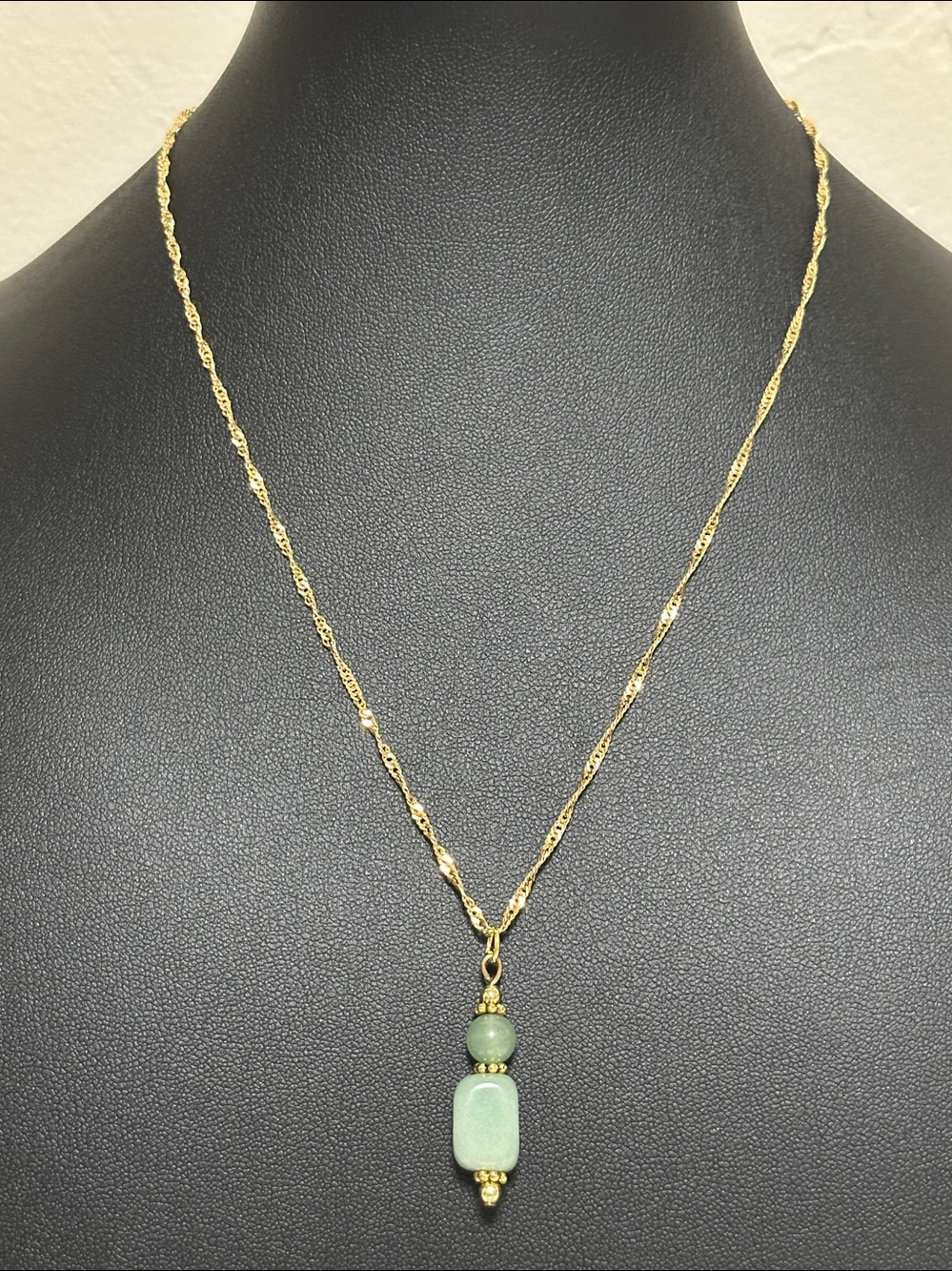 European 750 Gold Flat Link Twist Chain Artisan Natural Stone Pendant Necklace - Picture 12 of 12
